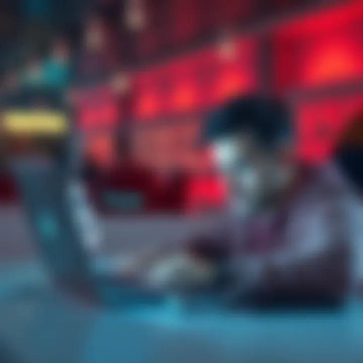 A person looking frustrated while checking their bank account on a laptop, with a freeze symbol on the screen