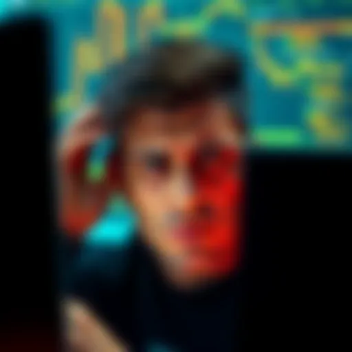 A person looking at a computer screen with a frustrated expression, illustrating the experience of being banned from a forum for discussing Bitcoin.