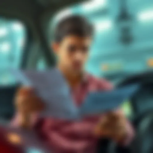 A frustrated buyer holding a bill of sale and title copy, looking at their phone with a concerned expression, indicating delays in receiving the official title from a well-known seller.