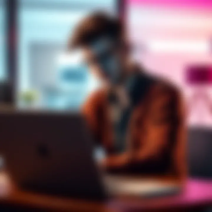 A frustrated customer sitting at a desk with a laptop, displaying concern over missing recovery key and lack of support.