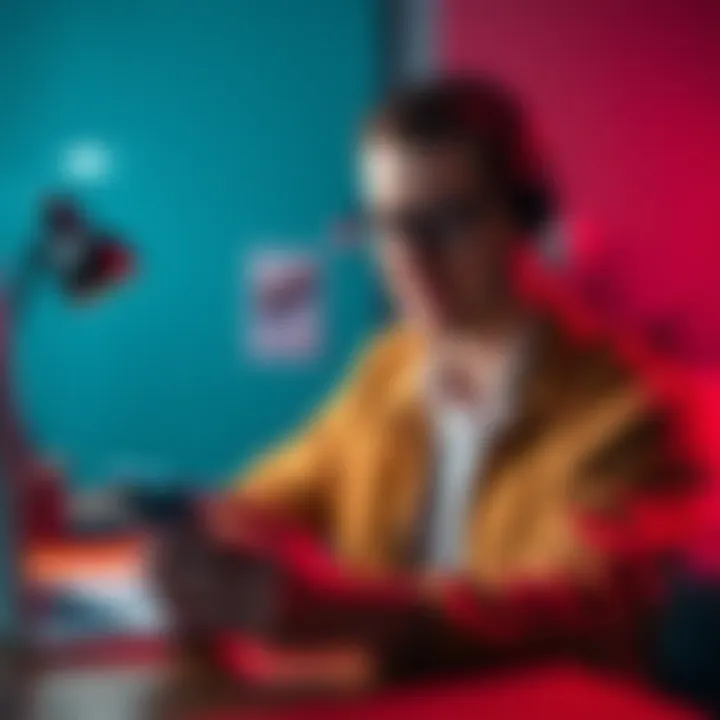 A frustrated customer sitting at a desk, holding a phone with a confused expression, symbolizing struggles with chat support.