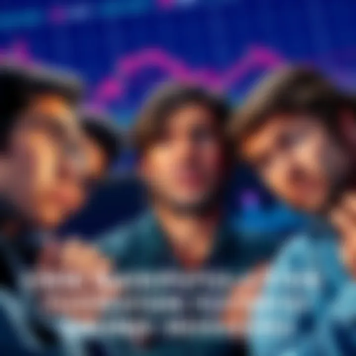 A group of frustrated investors looking at a fluctuating coin market graph with expressions of concern and uncertainty on their faces.