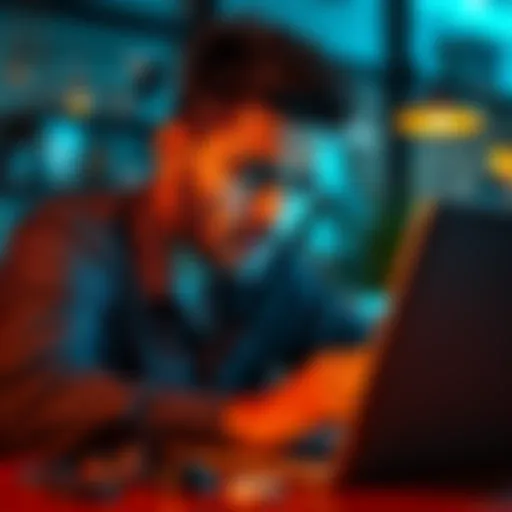 Individual looking frustrated while trying to recover funds on a laptop