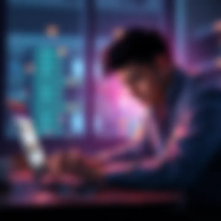 A person looking frustrated while using a laptop to transfer USDC to their bank account.