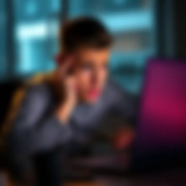 A concerned person staring at a laptop screen, showing frustration over lost funds. They appear worried and helpless, symbolizing the importance of digital security.