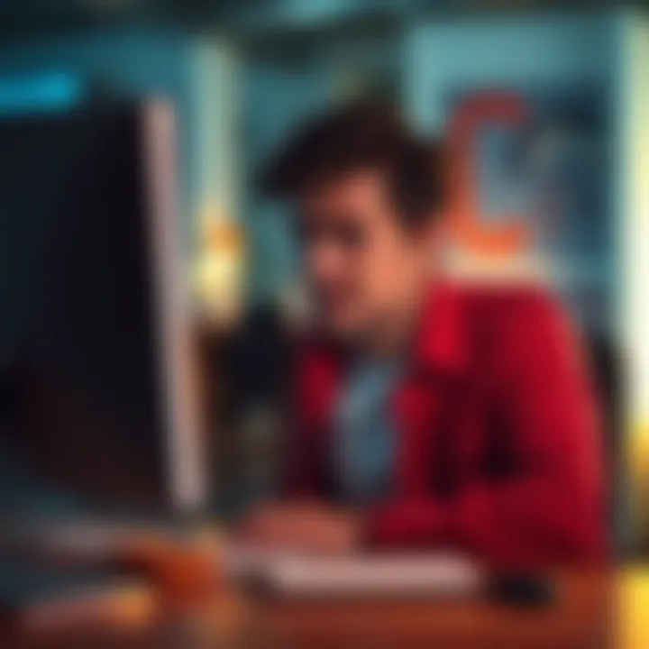 A person sitting at a computer, looking disappointed after being screened out of a survey, with a frustrated expression on their face.