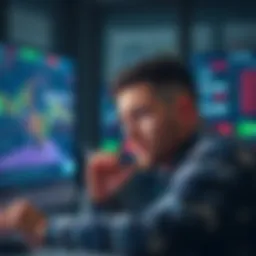 A person looking frustrated at a computer screen displaying a decentralized exchange with slow loading times and complex design.