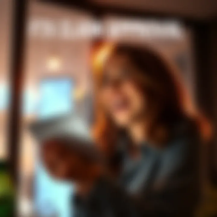 A person joyfully looking at a confirmation email about their FTX claim approval, with a bright background representing hope and relief.