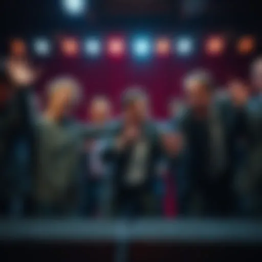 A group of comedians pulling mischievous pranks on stage, showcasing humor with a touch of evil