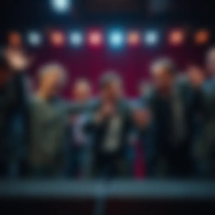A group of comedians pulling mischievous pranks on stage, showcasing humor with a touch of evil
