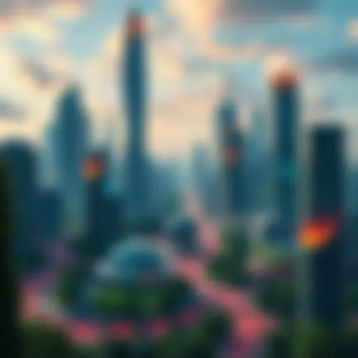 A futuristic city skyline with advanced technology and green spaces.