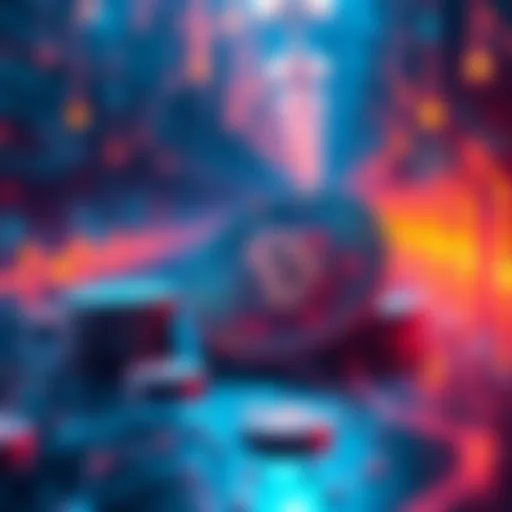 Illustration of a futuristic cryptocurrency concept with digital coins and a blockchain network in the background