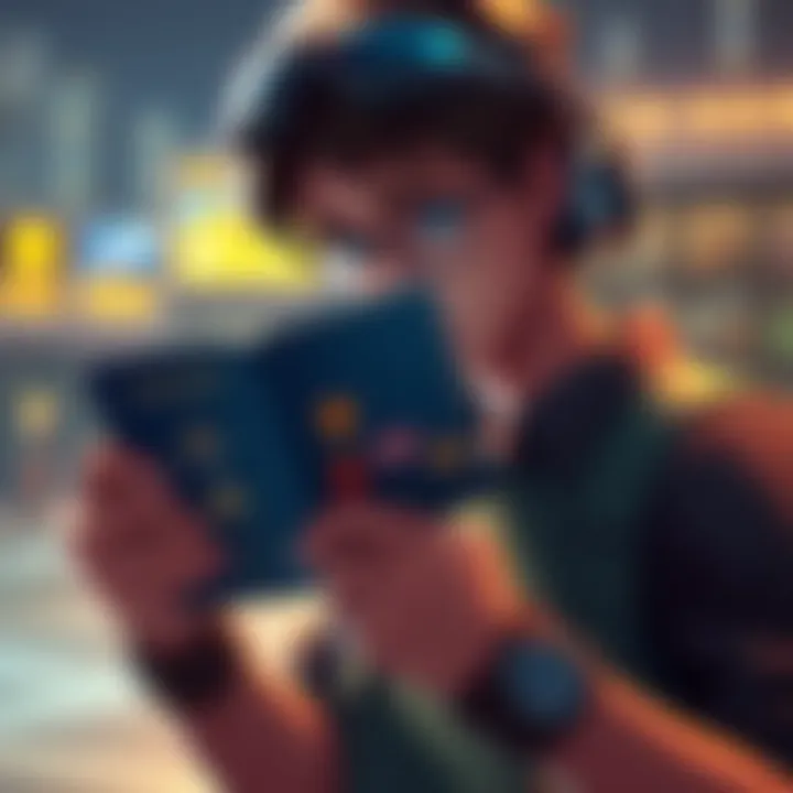 A game character holding a passport with various badges displayed on it, looking puzzled while examining a map with different parcel locations.
