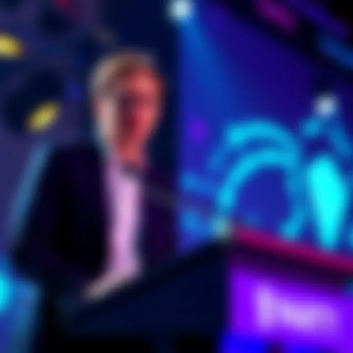 Gavin Wood speaking at a podium about blockchain innovation as the new CEO of Parity Technologies