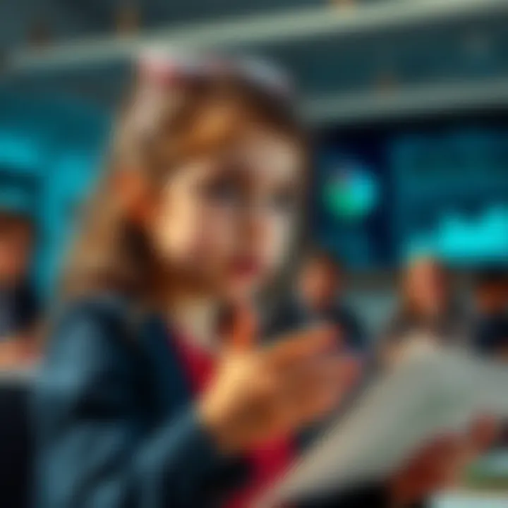 A 12-year-old Canadian girl explaining banking secrets to an audience, with charts and graphs visible in the background.