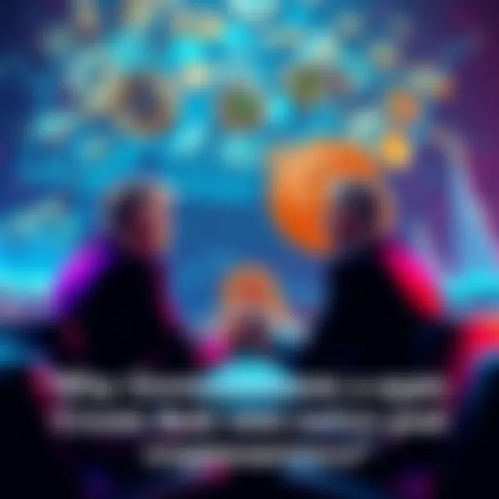 Government Coins Concept A visual representation of government officials discussing the creation of digital currencies, with a backdrop of various cryptocurrencies like Bitcoin