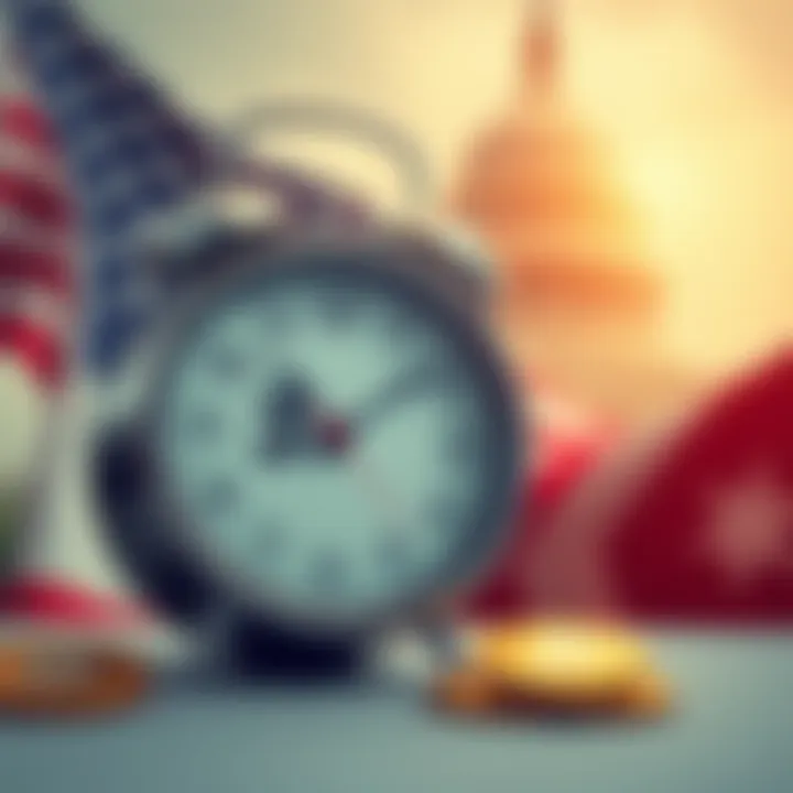 Government Shutdown A clock showing 38 days marked on a calendar with crypto symbols and a U.S. flag in the background