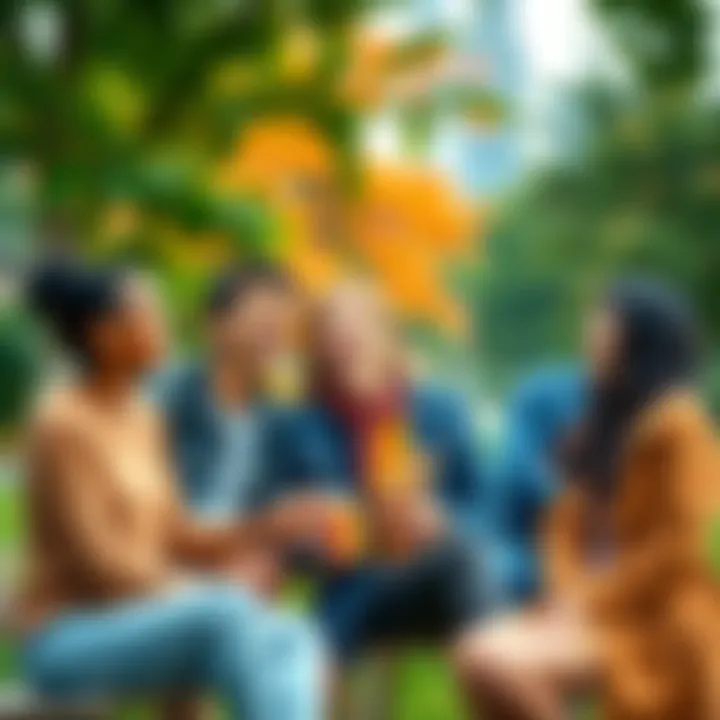 A group of diverse friends laughing and enjoying each other's company in a park, showcasing the joy of humor in social connections.