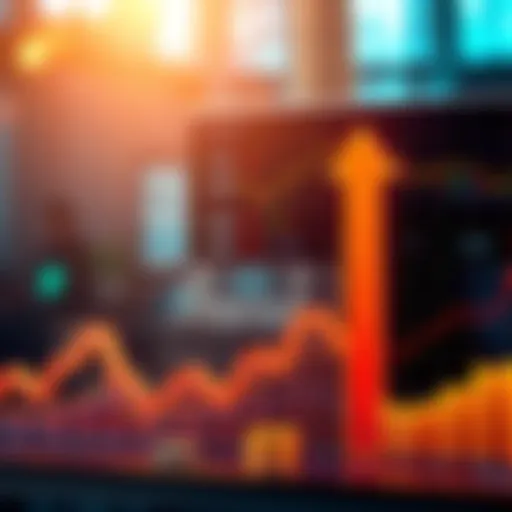A graph showing upward market trends with arrows and positive indicators.