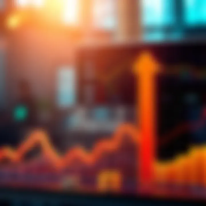 A graph showing upward market trends with arrows and positive indicators.
