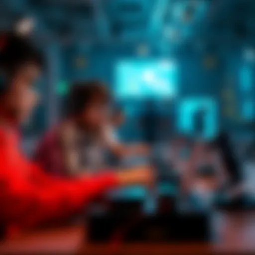 A group of people working together on laptops, using AI tools during a hackathon event.