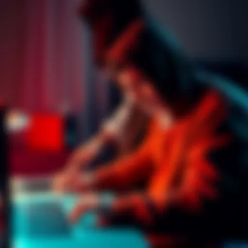 A digital representation of a hacker taking cryptocurrency from a cancer patient, showing a worried patient and a shadowy figure on a computer in the background.