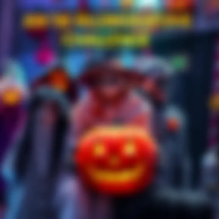 Halloween Costume Challenge A colorful display of various Halloween costumes, including a ghost, witch, and pumpkin, inviting people to join the BitMart challenge.