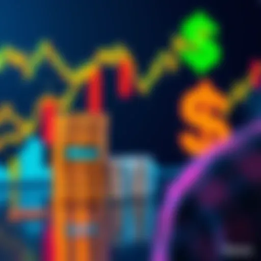 A visual representation showing a stock chart with upward trends, a stack of coins labeled Hbar, and a person considering investment options with a dollar sign in the background.
