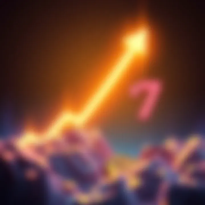 A visual representation of HBAR cryptocurrency soaring to $7, with a bright upward arrow and vibrant colors symbolizing growth in the crypto market.