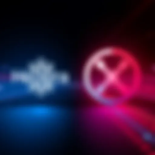 A side-by-side comparison of Hedera and XRP logos, with symbols representing speed and security, highlighting their potential as alternatives to SWIFT.