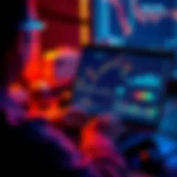 A person analyzing cryptocurrency data on a laptop with charts and graphs showing market trends