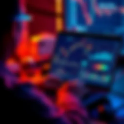 A person analyzing cryptocurrency data on a laptop with charts and graphs showing market trends