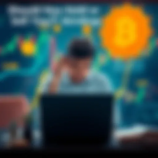 Individual contemplating whether to hold or sell airdrop coins with a laptop and charts in front
