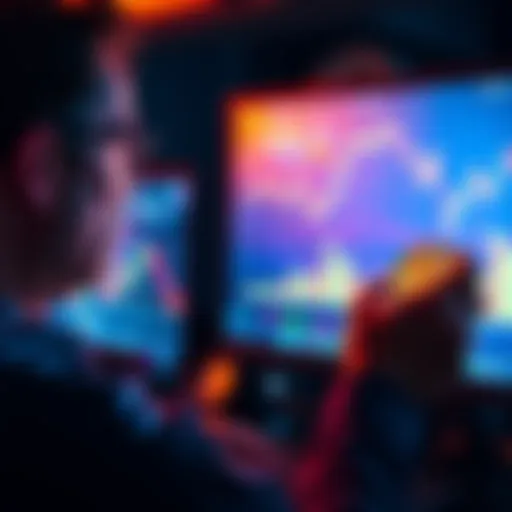 A person looking at a computer screen displaying Bitcoin prices and charts, contemplating an investment in 0.1 BTC