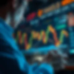 Person looking at a declining stock chart while holding a smartphone, representing bagholding in investments