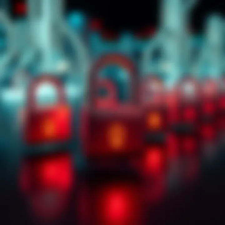 A graphic showing multiple locks symbolizing different passphrases for hot wallets, with one lock appearing vulnerable, indicating potential security risks.