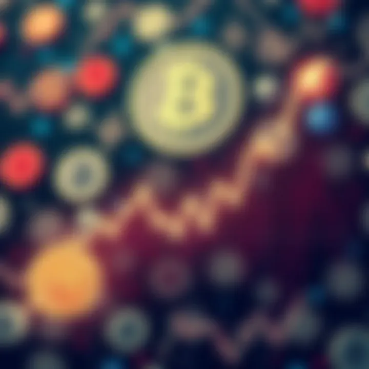An illustration showing a graph of cryptocurrency prices with a downward trend affected by rate cuts, and a backdrop of Bitcoin symbols, representing market changes