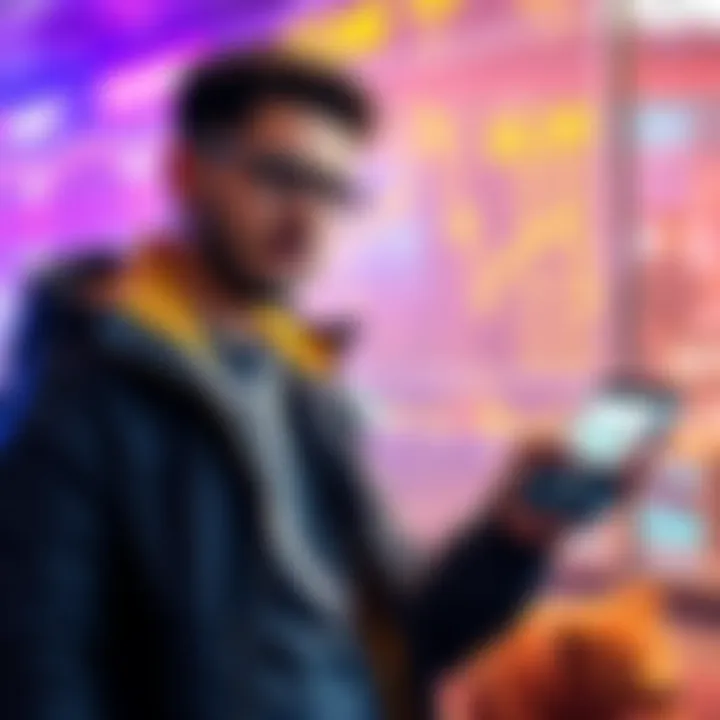 Influencer Shilling in Bear Market An influencer promoting financial products during a bear market, showcasing charts and money symbols.