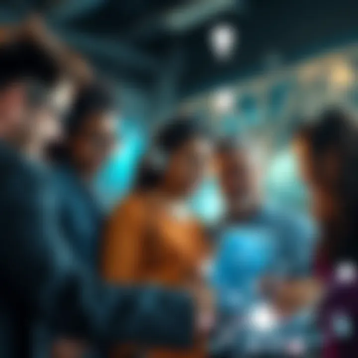 A group of diverse people collaborating on new ideas and technology, symbolizing innovation and transformation in society.