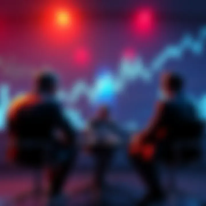 A group of institutional investors discussing strategies related to Ethereum with charts and digital currency graphics in the background.