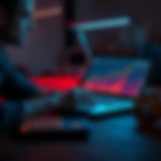 A person looking at a chart showing Ethereum price increase with a laptop and calculator on the table