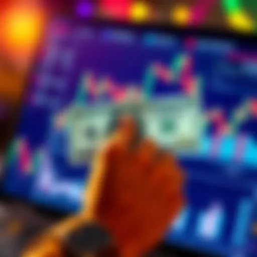 Person holding a $100 bill while looking at a stock chart related to Monad investments