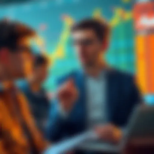 Retail investors looking frustrated while watching stock market data and XRP charts, curious about institutional buying effects.