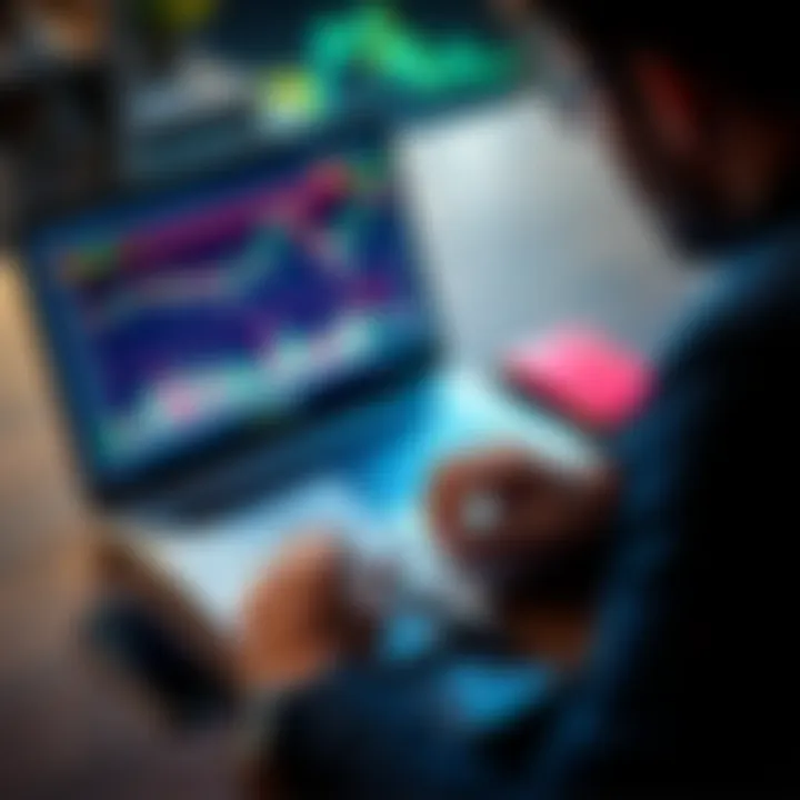A person analyzing cryptocurrency market charts on a laptop, with a $2,500 investment idea on a notepad