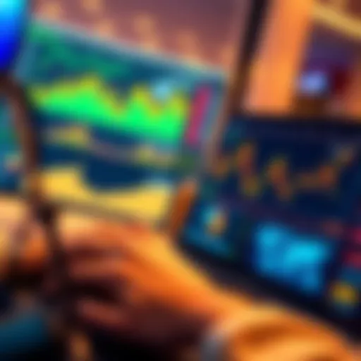 A person analyzing cryptocurrency trends on a laptop with charts and graphs displayed, showing optimism for future gains.