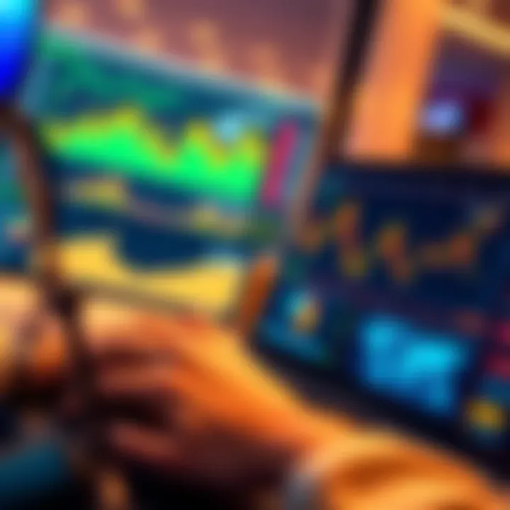 A person analyzing cryptocurrency trends on a laptop with charts and graphs displayed, showing optimism for future gains.