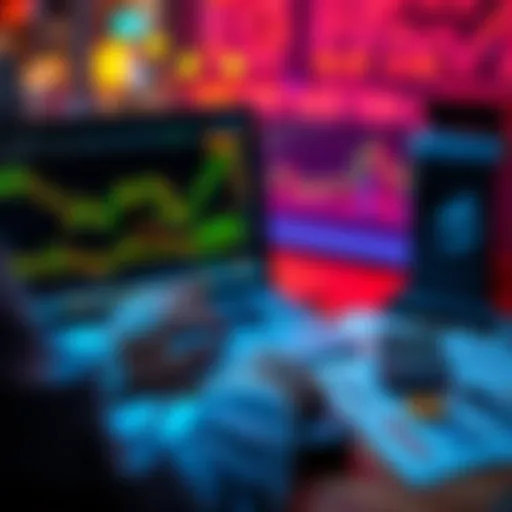 A person analyzing cryptocurrency charts on a laptop, surrounded by financial documents and a calculator.