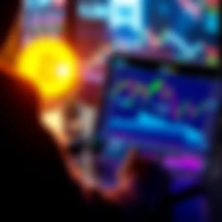 A person analyzing memecoin charts on a laptop with financial graphs showing potential returns