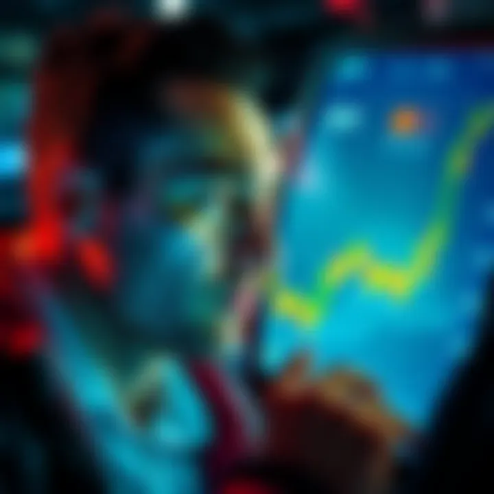 A person looking at a chart showing low-market token trends, contemplating their investment with a concerned expression.