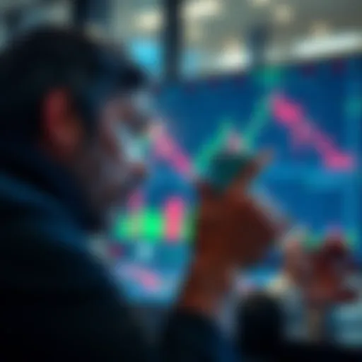 A person analyzing stock market charts with a downward trend, showing investment strategies during a dip